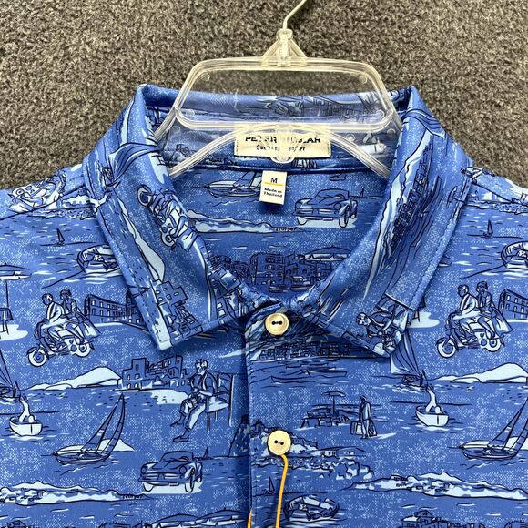Peter Millar Summer Comfort Crown Sport Polo Shirt Men's Medium Blue print $110 - Picture 3 of 16